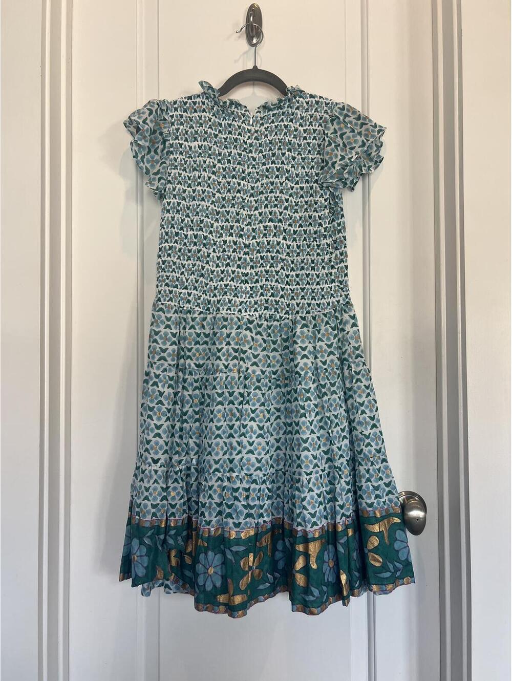 OLIPHANT Smocked Flirty Short Dress - Veranda Turquoise